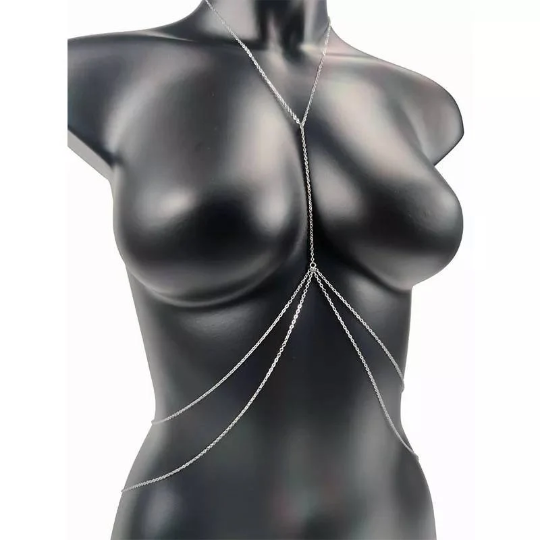 Bijoux sexy femme - Shinyboheme - Chaîne ventre - Chaîne poitrine - Chaîne de corps sexy - Chaîne de corps argent