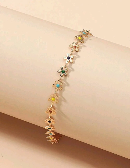Bracelet de cheville petites fleurs et perles de couleur - Chaîne de cheville petites fleurs - Flower power - Bracelet de cheville été - Chaîne de cheville hippie - Hippie chic - Bohostyle - Bijoux fantaisie bohème - Shinyboheme