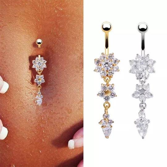 Piercing de nombril sexy cristal fleur - Shinyboheme - Piercing au nombril - Boucle de nombril - Bijoux de nombril femme - Bijoux de crops piercing femme - Bijoux de corps sexy - Shiny Bohème