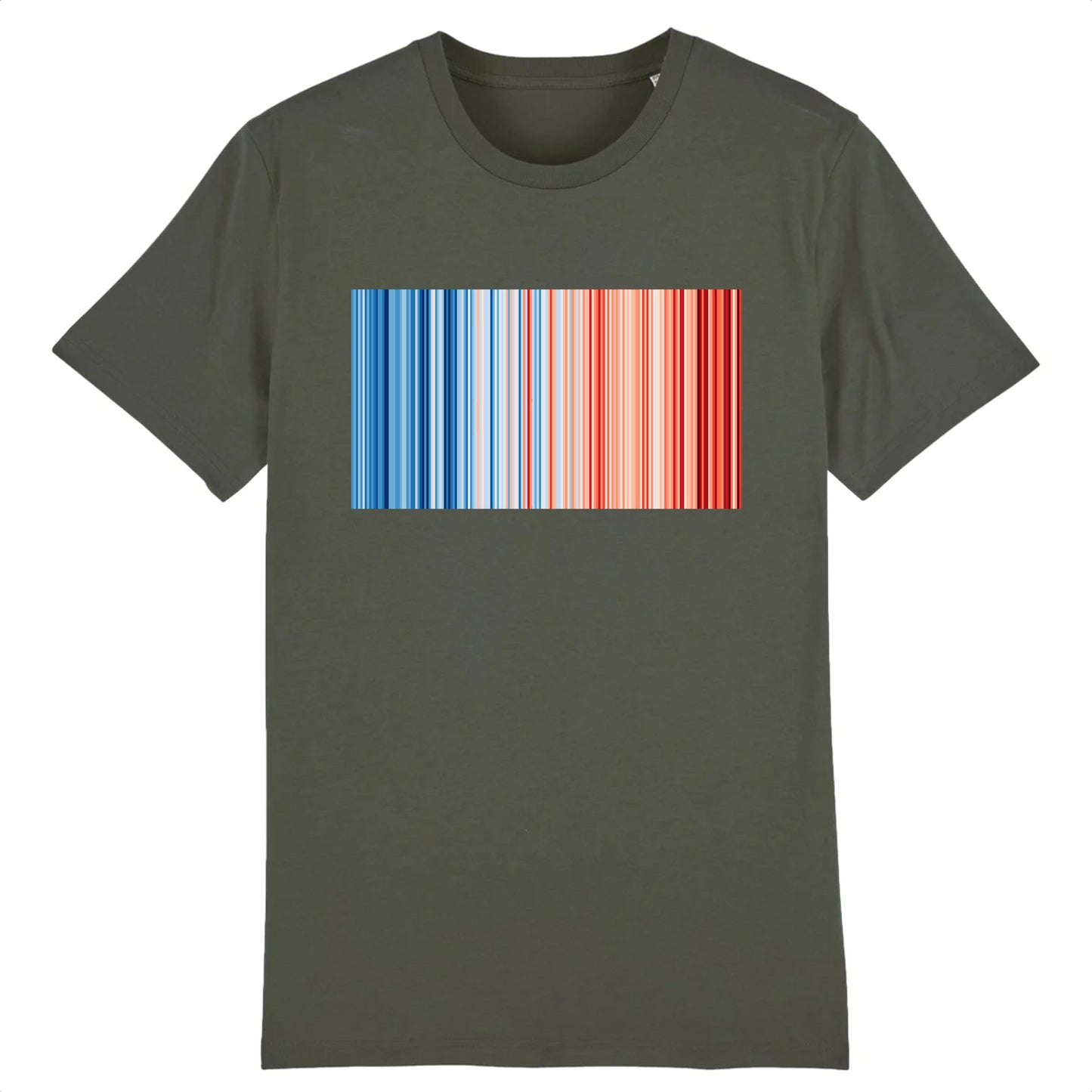 T-shirt kaki warming stripes - bandes de réchauffement climatiques - T-shirt écologie - T-shirt warming stripes homme - T-shirt warming stripes femme - Shinyboheme