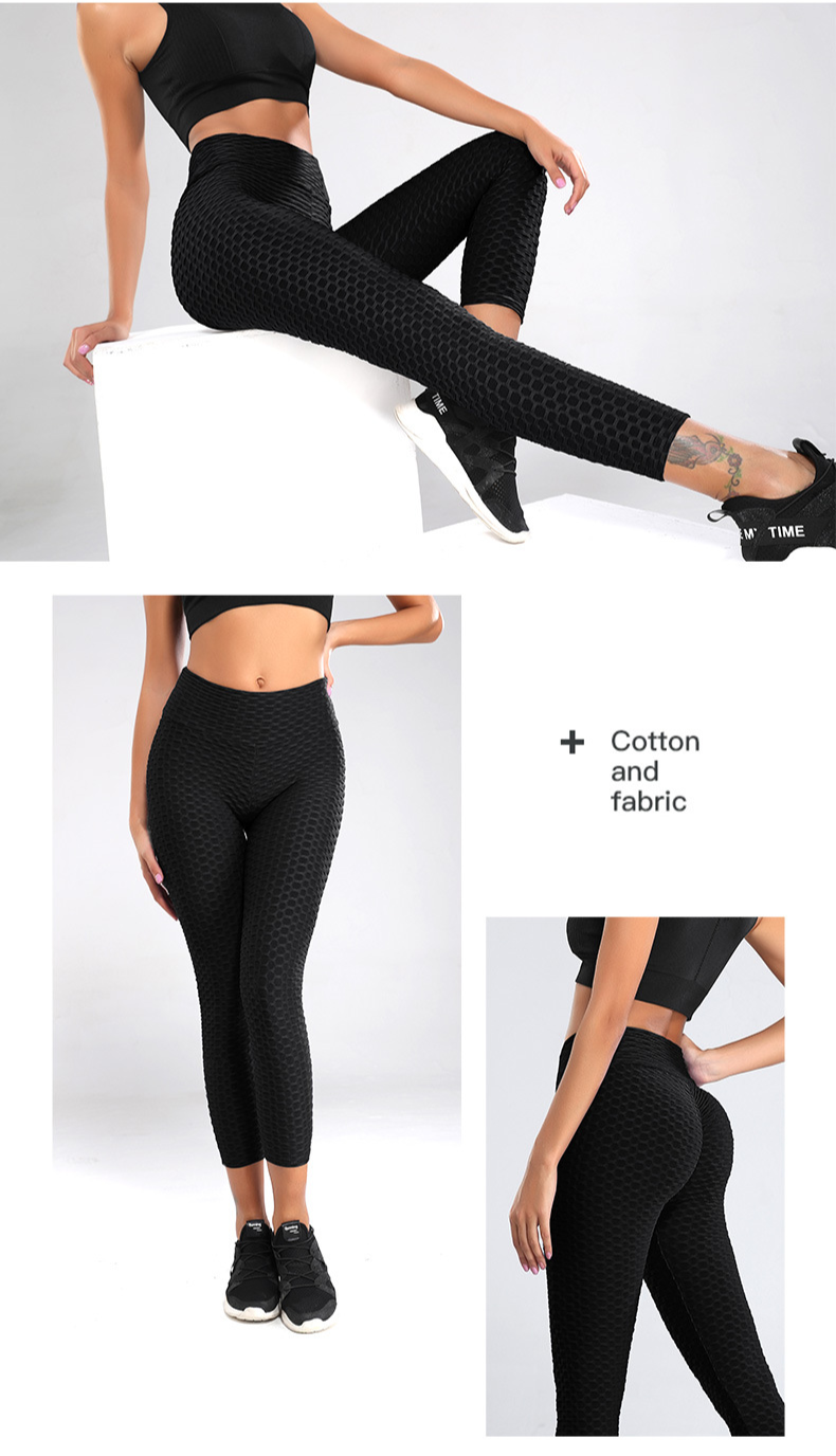 Legging sport pantalon yoga nid d'abeille noir