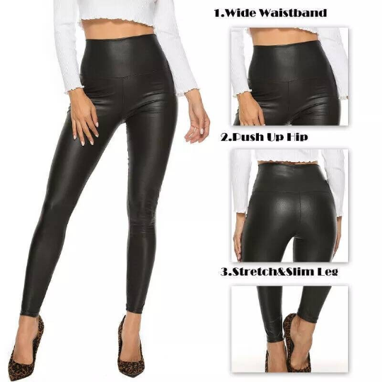 Pentalon legging noir en simili cuir étirable spandex