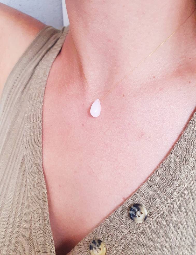 Water drop necklace boho woman white jade necklace and transparent thread and gold jewelry boho transparent necklace pearl drop flush neck