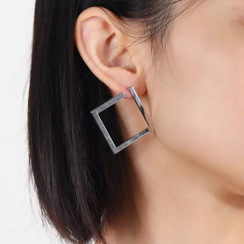 Square earrings geometric gold or silver plated earring large women's minimalist Creole square earrings