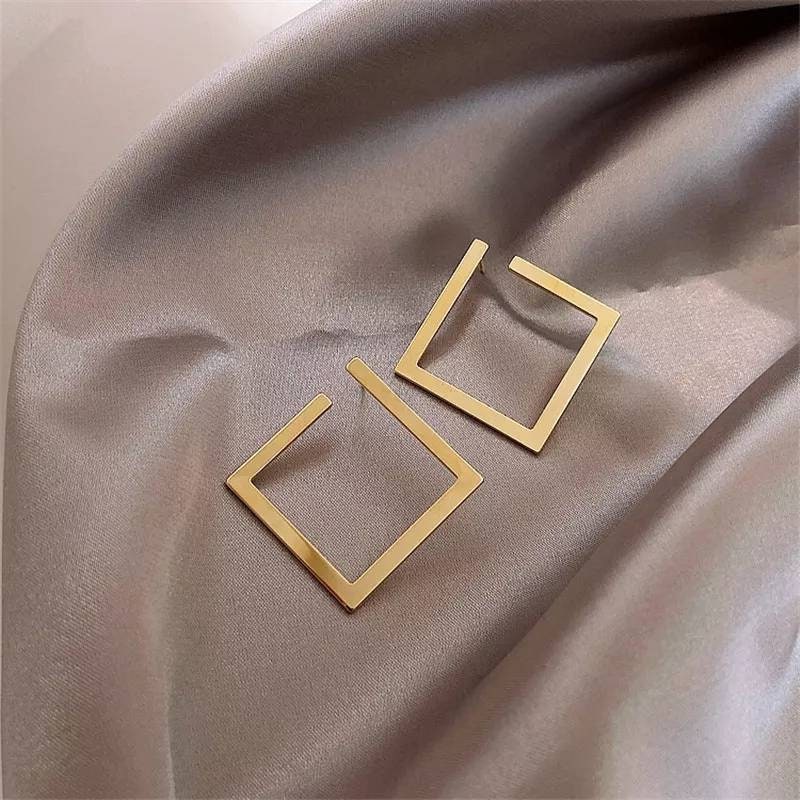 Square earrings geometric gold or silver plated earring large women's minimalist Creole square earrings