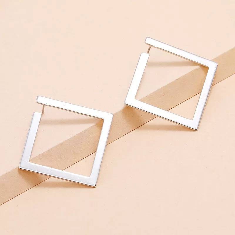 Square earrings geometric gold or silver plated earring large women's minimalist Creole square earrings
