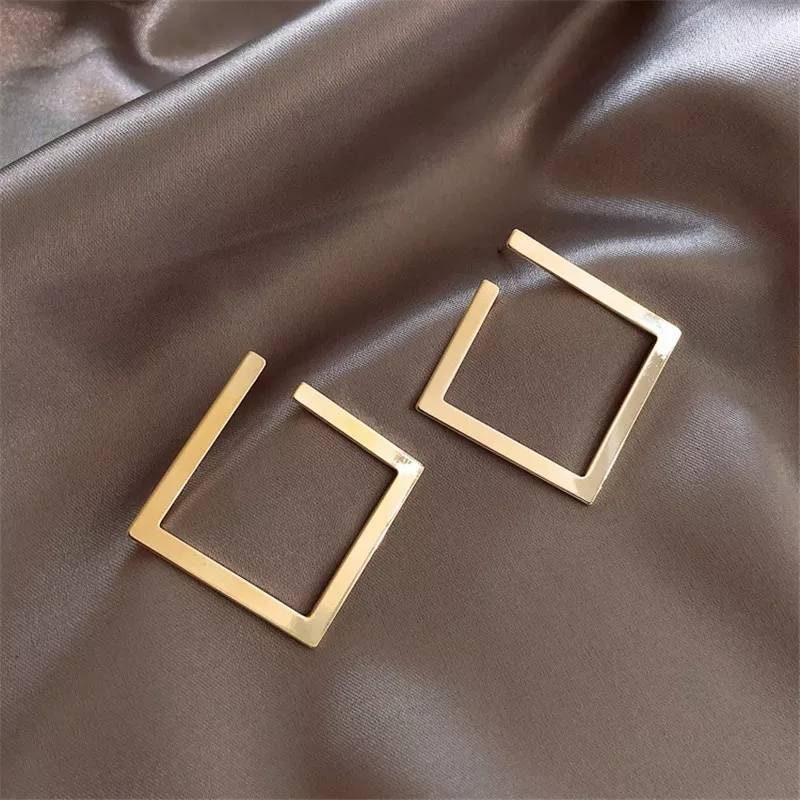 Square earrings geometric gold or silver plated earring large women's minimalist Creole square earrings
