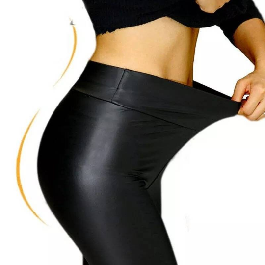 Pentalon legging noir en simili cuir étirable spandex
