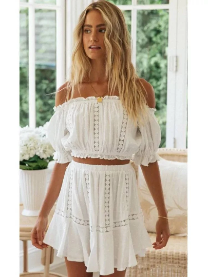 ensemble vintage hippie chic sexy en dentelle blanc