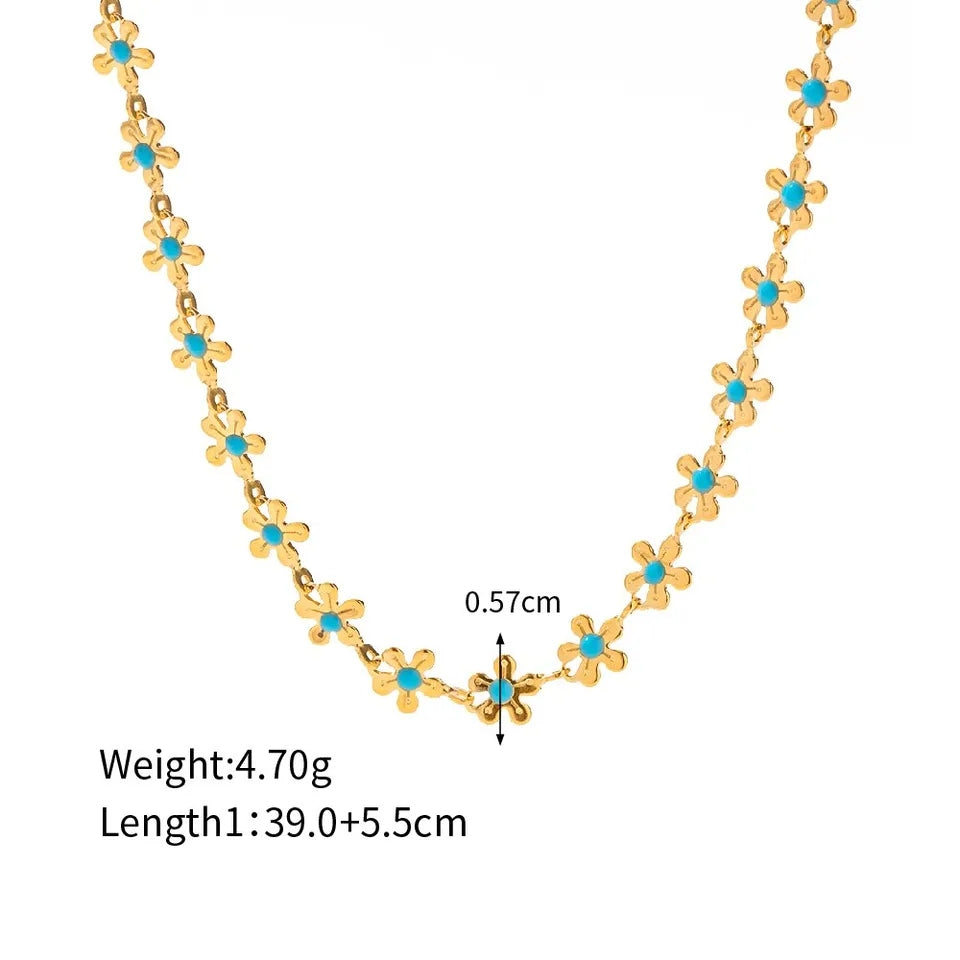 Shinyboheme - Collier petites fleurs femme - Ras de cou boho - Sautoir fleurs élégant - Bijoux fleuri femme - Collier femme mode - Collier sexy femme - Bijoux saint valentin - Collier sautoir or