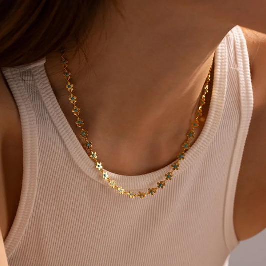 Shinyboheme - Collier petites fleurs femme - Ras de cou boho - Sautoir fleurs élégant - Bijoux fleuri femme - Collier femme mode - Collier sexy femme - Bijoux saint valentin - Collier sautoir or