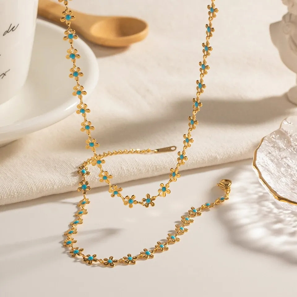 Shinyboheme - Collier petites fleurs femme - Ras de cou boho - Sautoir fleurs élégant - Bijoux fleuri femme - Collier femme mode - Collier sexy femme - Bijoux saint valentin - Collier sautoir or