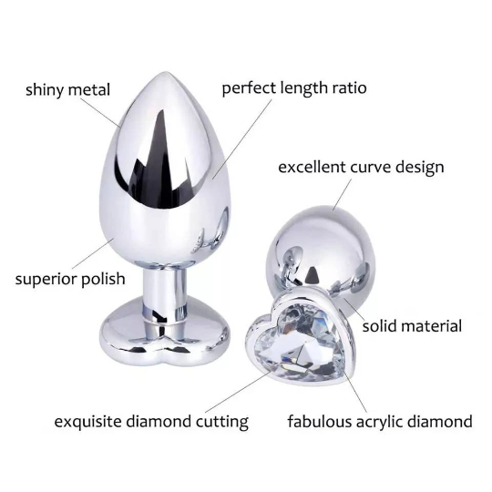 Plug anal avec cœur en strass - Shinyboheme - Plug anal petite taille avec bijou en strass - Petit plug anal cœur transparent