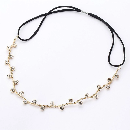 Diadème élastique strass or - Shinyboheme - Bijoux pour coiffure - Accessoire coiffure de mariée - Coiffure de mariage - Diadème pour mariée et demoiselles d'honneur - Bijoux de cheveux femme - Accessoire pour mariée bohème - Bijoux bohème chic pour mariée - Shiny Bohème