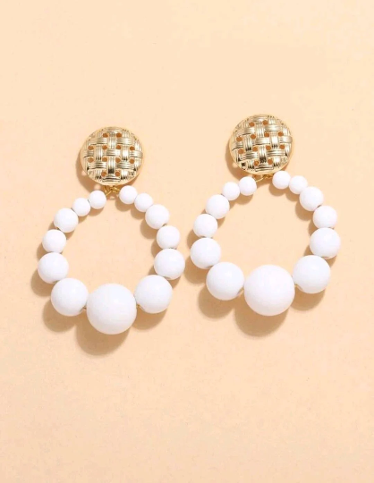 Créoles en perles blanches - Boucles d'oreille en perles - Boucles d'oreille grosses perles - Perles blanches - Shinyboheme