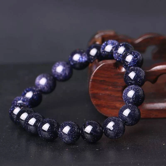 Bracelet en pierre de soleil - Shinyboheme - Shiny Bohème - Pierre de lune scintillante - Perles scintillantes - Bracelet en pierre du soleil bleu - Perles de lithothérapie - Lithothérapie - Bracelet en perles de pierres naturelles