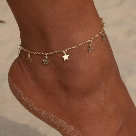 Bracelet de cheville étoile - Shinyboheme - Bracelet de cheville avec pendentif étoile - Bijoux étoile femme - Bijoux bohème - Bijou de plage - Bijoux fantaisie étoile - Chaîne de cheville été - Shiny bohème