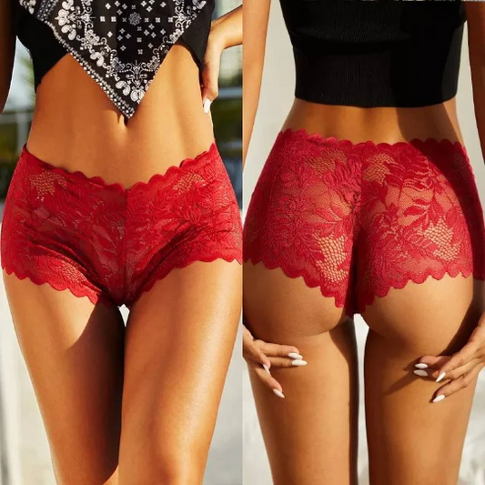 Culotte en dentelle sexy rouge - Shinyboheme - Culotte tanga sexy rouge - Shiny bohème - String culotte en résille pour femme - Lingerie sexy rouge femme