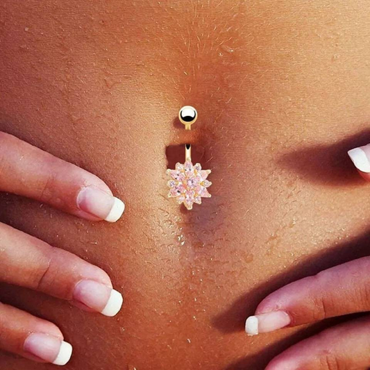 Piercing de nombril sexy cristal fleur rose - Shinyboheme - Piercing au nombril rose - Boucle de nombril - Bijoux de nombril femme - Bijoux de crops piercing femme - Bijoux de corps sexy - Shiny Bohème - Piercing rose en forme de fleur