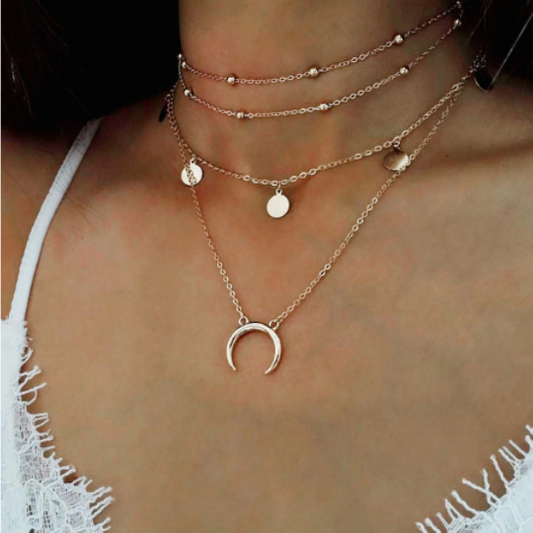 Shinyboheme - Bijoux bohème chic - Collier avec pednentif croissant de lune - Collier ras de cou boho chic - Collier style amérindien - Collier hippie chic - pendentif croissant de lune - Shiny bohème
