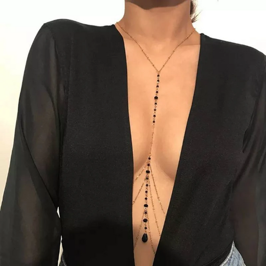 Shinyboheme - Shiny Bohème - Chaîne de coprs sexy or et noir - Bijoux de corps femme or et noir - Chaîne de poitrine - Chaîne de seins - Chaîne sexy pour le corps