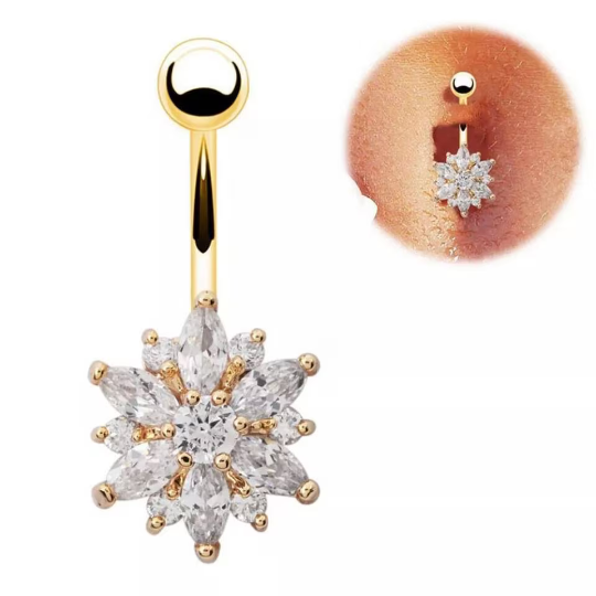 Piercing de nombril sexy cristal fleur transparent - Shinyboheme - Piercing au nombril - Boucle de nombril - Bijoux de nombril femme - Bijoux de crops piercing femme - Bijoux de corps sexy - Shiny Bohème - Piercing transparent en forme de fleur