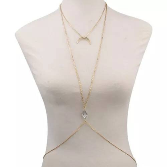 Bijoux de xorps sexy pour femme - Bijoux de corps avec pendentif croissant de lune et perles en cristal - Shinyboheme - Bijjoux de corps femme pas cher - Shiny Bohème - Chaîne de corps taille et poitrine - Bijoux de siens - Bijoux de corps - Bijoux soirée libertine - Bijoux sexy pour femme