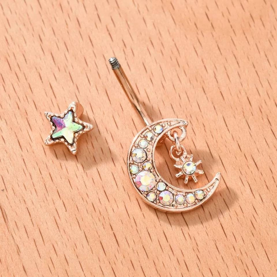Piercing de nombril lune et étoile - Shinyboheme - Piercing pour nombril en acier - Piercing de nombril pour femme