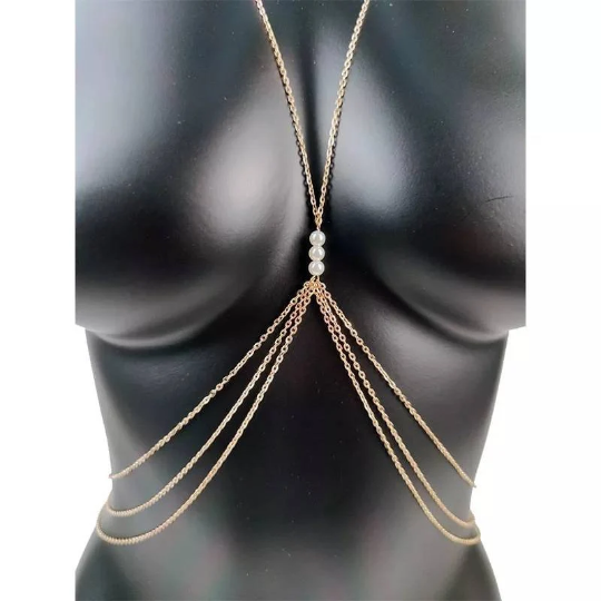 Shinybohème - Shinyboheme -Bijoux de corps sexy femme - Chaîne de coprs poitrine sexy - Chaîne sexy femme - Bijoux sexy de corps seins femme avec perles de culture