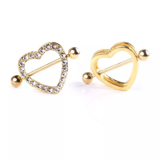 Piercing de téton en forme de coeur acier chirurgical et strass - Bijoux de sein femme - Shinyboheme - Bijoux de téton en forme de coeur - Piercing coeur - Shiny Bohème