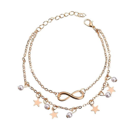Bracelet de cheville étoile infini et perles - Shinyboheme - Bracelet de cheville avec pendentif étoile - Bijoux étoile femme - Bijoux bohème - Bijou de plage - Bijoux fantaisie étoile - Chaîne de cheville été - Shiny bohème