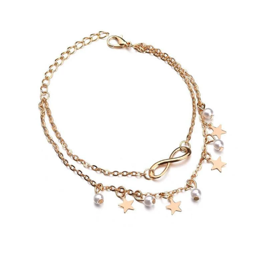Bracelet de cheville étoile infini et perles - Shinyboheme - Bracelet de cheville avec pendentif étoile - Bijoux étoile femme - Bijoux bohème - Bijou de plage - Bijoux fantaisie étoile - Chaîne de cheville été - Shiny bohème