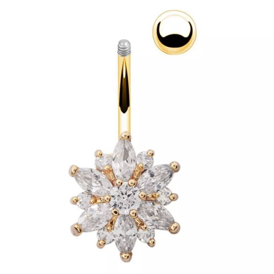 Piercing de nombril sexy cristal fleur transparent - Shinyboheme - Piercing au nombril - Boucle de nombril - Bijoux de nombril femme - Bijoux de crops piercing femme - Bijoux de corps sexy - Shiny Bohème - Piercing transparent en forme de fleur