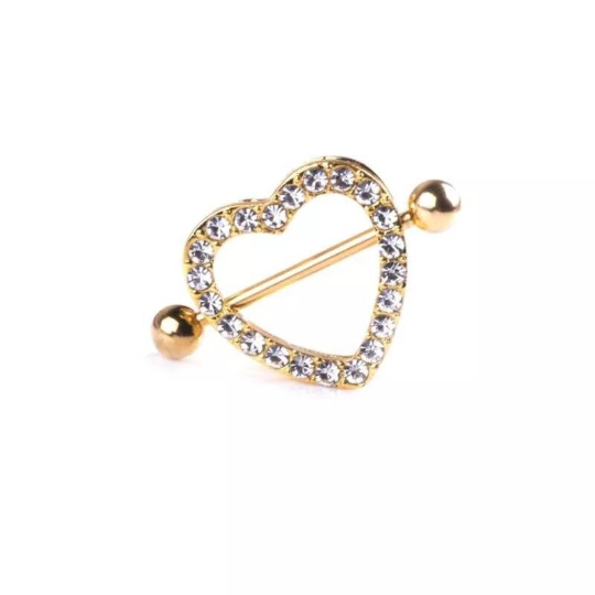 Piercing de téton en forme de coeur acier chirurgical et strass - Bijoux de sein femme - Shinyboheme - Bijoux de téton en forme de coeur - Piercing coeur - Shiny Bohème