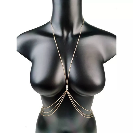 Shinybohème - Shinyboheme -Bijoux de corps sexy femme - Chaîne de coprs poitrine sexy - Chaîne sexy femme - Bijoux sexy de corps seins femme avec perles de culture