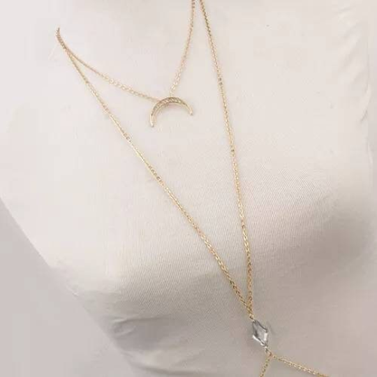 Bijoux de xorps sexy pour femme - Bijoux de corps avec pendentif croissant de lune et perles en cristal - Shinyboheme - Bijjoux de corps femme pas cher - Shiny Bohème - Chaîne de corps taille et poitrine - Bijoux de siens - Bijoux de corps - Bijoux soirée libertine - Bijoux sexy pour femme