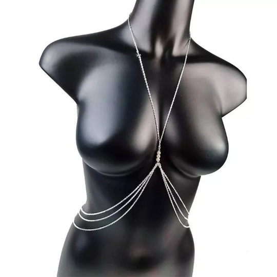 Shinybohème - Shinyboheme -Bijoux de corps sexy femme - Chaîne de coprs poitrine sexy - Chaîne sexy femme - Bijoux sexy de corps seins femme avec perles de culture