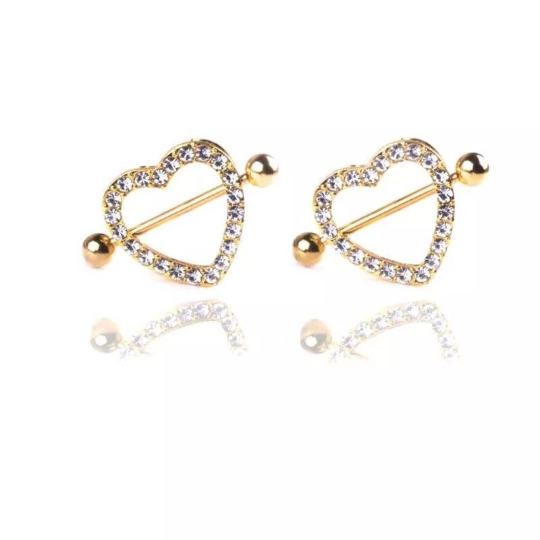 Piercing de téton en forme de coeur acier chirurgical et strass - Bijoux de sein femme - Shinyboheme - Bijoux de téton en forme de coeur - Piercing coeur - Shiny Bohème