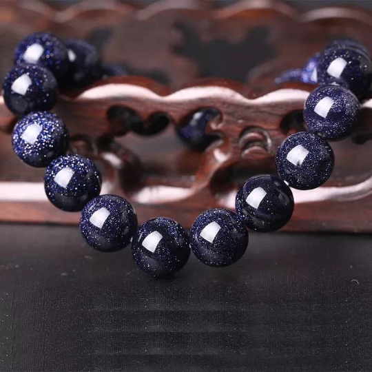 Bracelet en pierre de soleil - Shinyboheme - Shiny Bohème - Pierre de lune scintillante - Perles scintillantes - Bracelet en pierre du soleil bleu - Perles de lithothérapie - Lithothérapie - Bracelet en perles de pierres naturelles