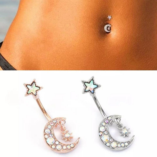 Piercing de nombril lune et étoile - Shinyboheme - Piercing pour nombril en acier - Piercing de nombril pour femme