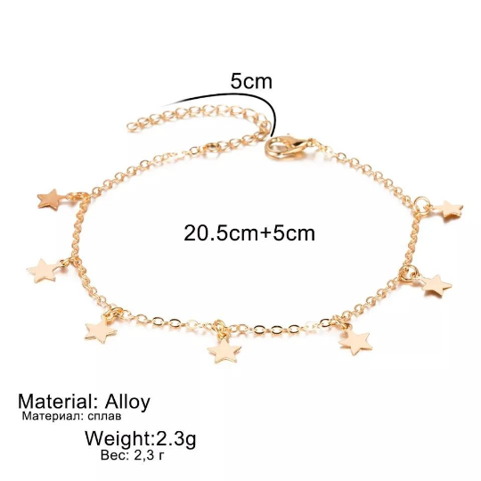 Bracelet de cheville étoile - Shinyboheme - Bracelet de cheville avec pendentif étoile - Bijoux étoile femme - Bijoux bohème - Bijou de plage - Bijoux fantaisie étoile - Chaîne de cheville été - Shiny bohème