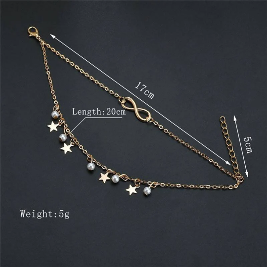 Bracelet de cheville étoile infini et perles - Shinyboheme - Bracelet de cheville avec pendentif étoile - Bijoux étoile femme - Bijoux bohème - Bijou de plage - Bijoux fantaisie étoile - Chaîne de cheville été - Shiny bohème
