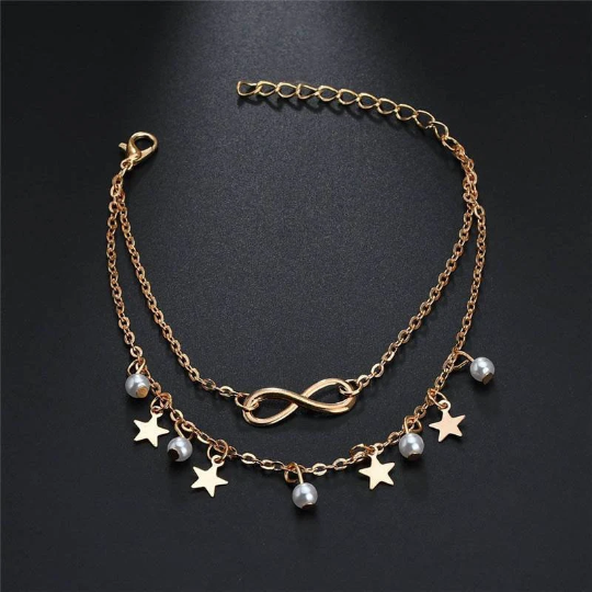 Bracelet de cheville étoile infini et perles - Shinyboheme - Bracelet de cheville avec pendentif étoile - Bijoux étoile femme - Bijoux bohème - Bijou de plage - Bijoux fantaisie étoile - Chaîne de cheville été - Shiny bohème