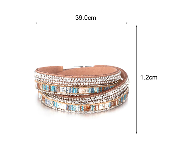Manchette en cuir et strass femme - Shinyboheme - Bijoux fantaisie pour femme - Bracelet bohochic femme - Manchette bohochic - Manchette bohème chic - Bijoux bohochic - Manchette femmme élégante - Bijoux pour tenue de soirée - Bijoux class femme - Bijoux élégant femme pas cher - Bijoux fantaisie femme - Shiny Bohème