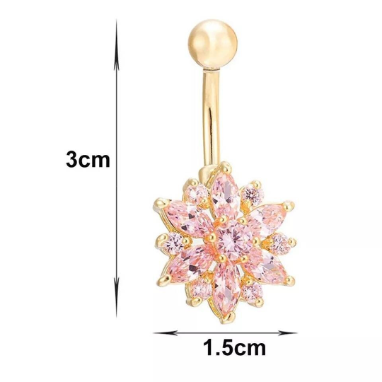 Piercing de nombril sexy cristal fleur rose - Shinyboheme - Piercing au nombril rose - Boucle de nombril - Bijoux de nombril femme - Bijoux de crops piercing femme - Bijoux de corps sexy - Shiny Bohème - Piercing rose en forme de fleur