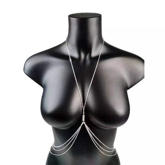 Shinybohème - Shinyboheme -Bijoux de corps sexy femme - Chaîne de coprs poitrine sexy - Chaîne sexy femme - Bijoux sexy de corps seins femme avec perles de culture