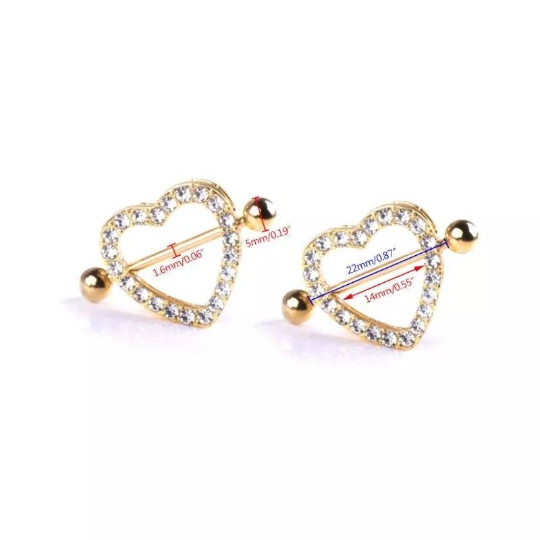 Piercing de téton coeur en acier inoxydable et strass