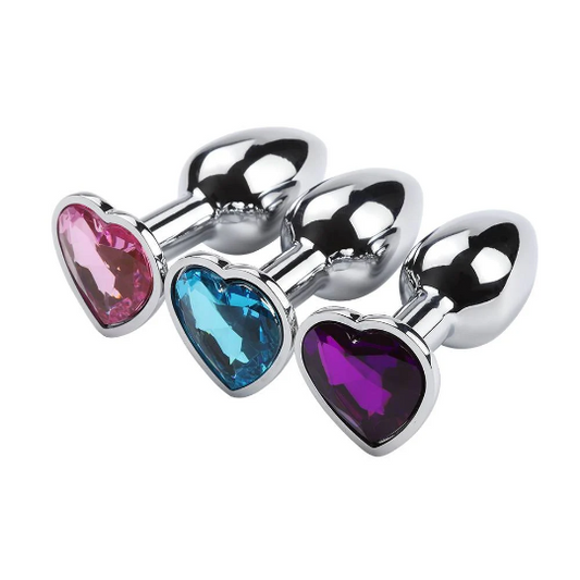 Plug anal avec cœur en strass - Shinyboheme - Plug anal petite taille avec bijou en strass - Petit plug anal cœur rose, bleu, violet