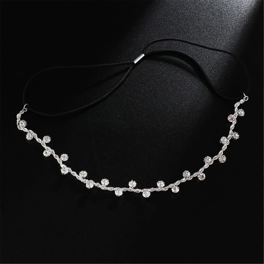 Diadème élastique strass argent - Shinyboheme - Bijoux pour coiffure - Accessoire coiffure de mariée - Coiffure de mariage - Diadème pour mariée et demoiselles d'honneur - Bijoux de cheveux femme - Accessoire pour mariée bohème - Bijoux bohème chic pour mariée - Shiny Bohème