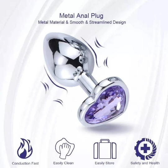 Plug anal avec cœur en strass - Shinyboheme - Plug anal petite taille avec bijou en strass - Petit plug anal cœur violet
